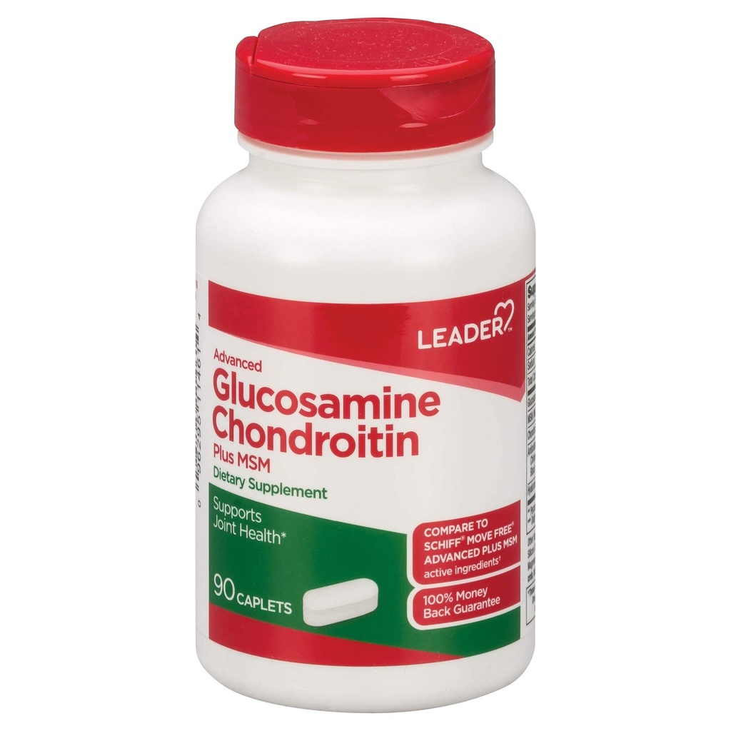 Leader Advanced Glucosamine Chondroitin Plus MSM, Dietary Supplement, Compare to Schiff Move Free Advanced + MSM Active Ingredient 90 Caplets