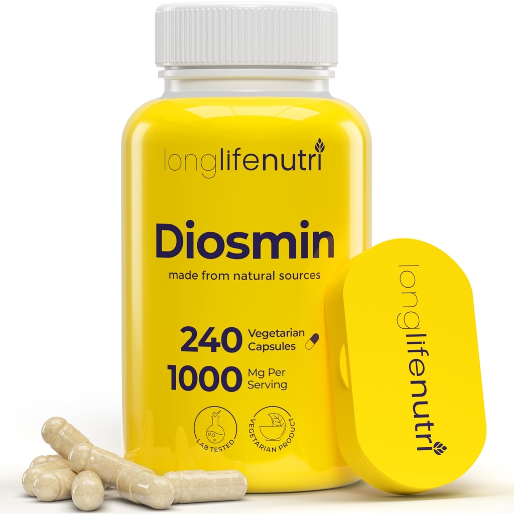 Diosmin 1000mg Advanced Formula - 240 κάψουλες για την υποστήριξη της κυκλοφορίας υγείας, 4-Month Supply, Non-GMO, Made in USA - Daily Wellness Συμπληρωματικό