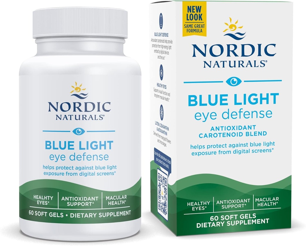 Nordic Naturals Blue Light Defense - 60 μαλακά γέλη - Τέσσερα φυτοθρεπτικά συστατικά με Συμπληρωματικές Αντιοξειδωτικές Ικανότητες - Υποστηρίζει Retinal Health, Visual Function - Non-GMO - 60 Services