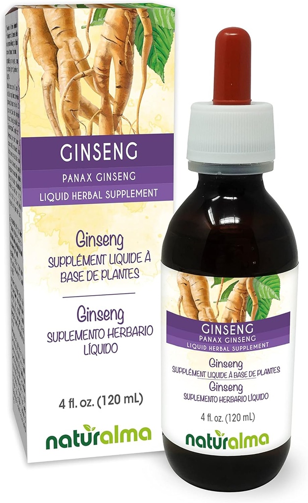 Naturalma Ginseng (Panax Ginseng) Ρίζα Αλκοόλ-ελεύθερο Βάμμα - 4 fl oz Liquid Extract in Drops - φυτικό συμπλήρωμα - Vegan