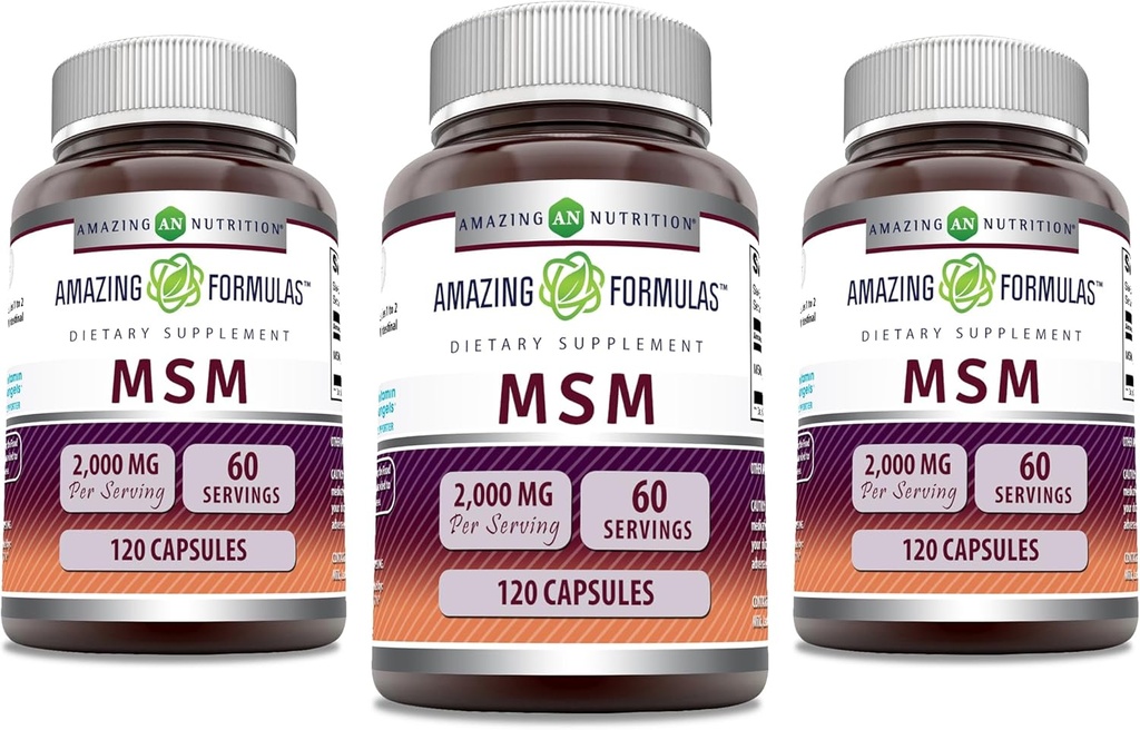 Amazing Formulas MSM (Methylsulfonylmethane) Supplement | 2000 Mg Per Serving | Capsules | Non-GMO | Gluten Free | Made in USA (3 Pack, 120 Count)