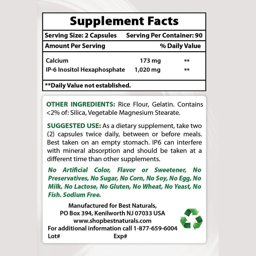 Best Naturals IP-6 510 mg & οξείδιο του μαγνησίου 500 mg