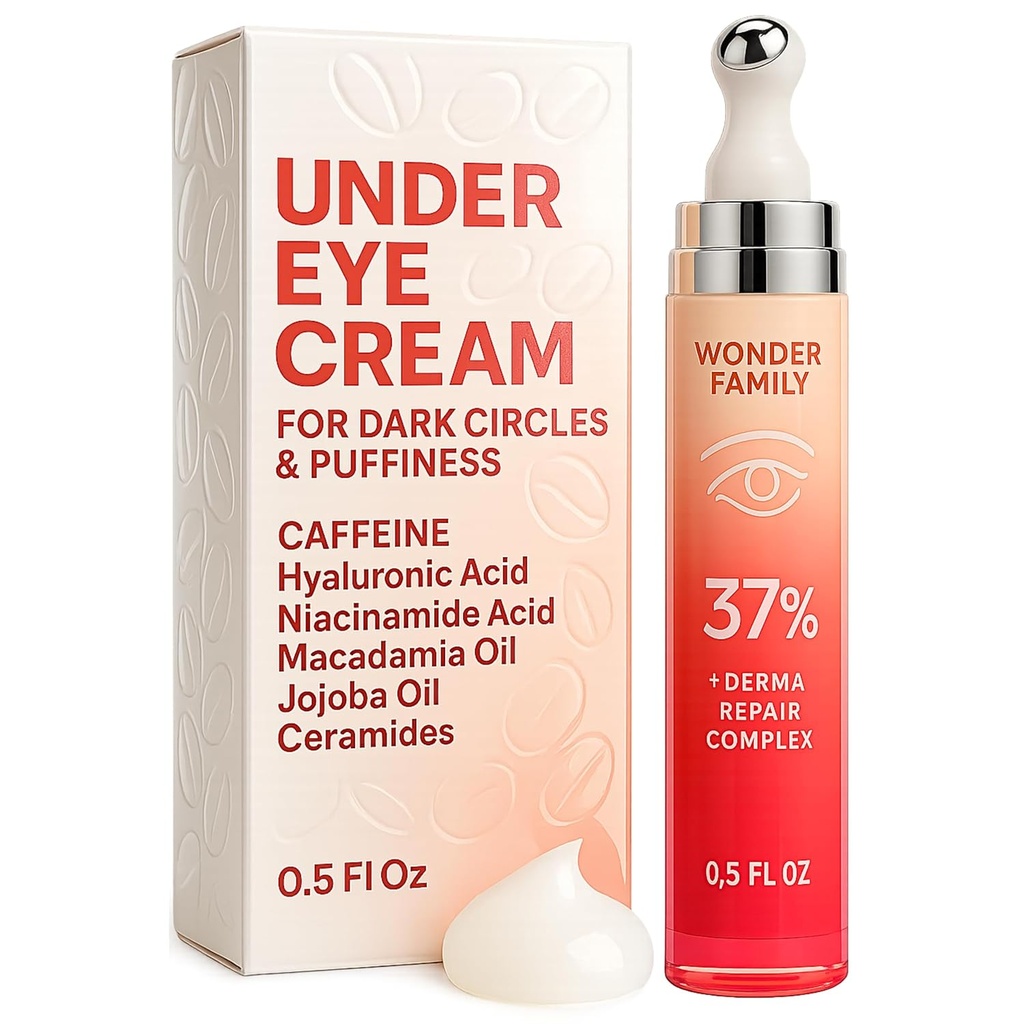 Caffeine Under Eye Cream for Puffy and Bags Under Eyes - Roller for Puffy Eyes and Dark Circles Under Eye Treatment for Women, Men - Υαλουρονικό οξύ και ορού Νιακιναμίδης - Παθητικό προσώπου Refuser