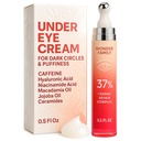 Caffeine Under Eye Cream for Puffiness and Bags Under Eyes - Roller for Puffy Eyes and Dark Circles Under Eye Treatment for Women, Men - Hyaluronic Acid and Niacinamide Serum - Face Puffiness Reducer