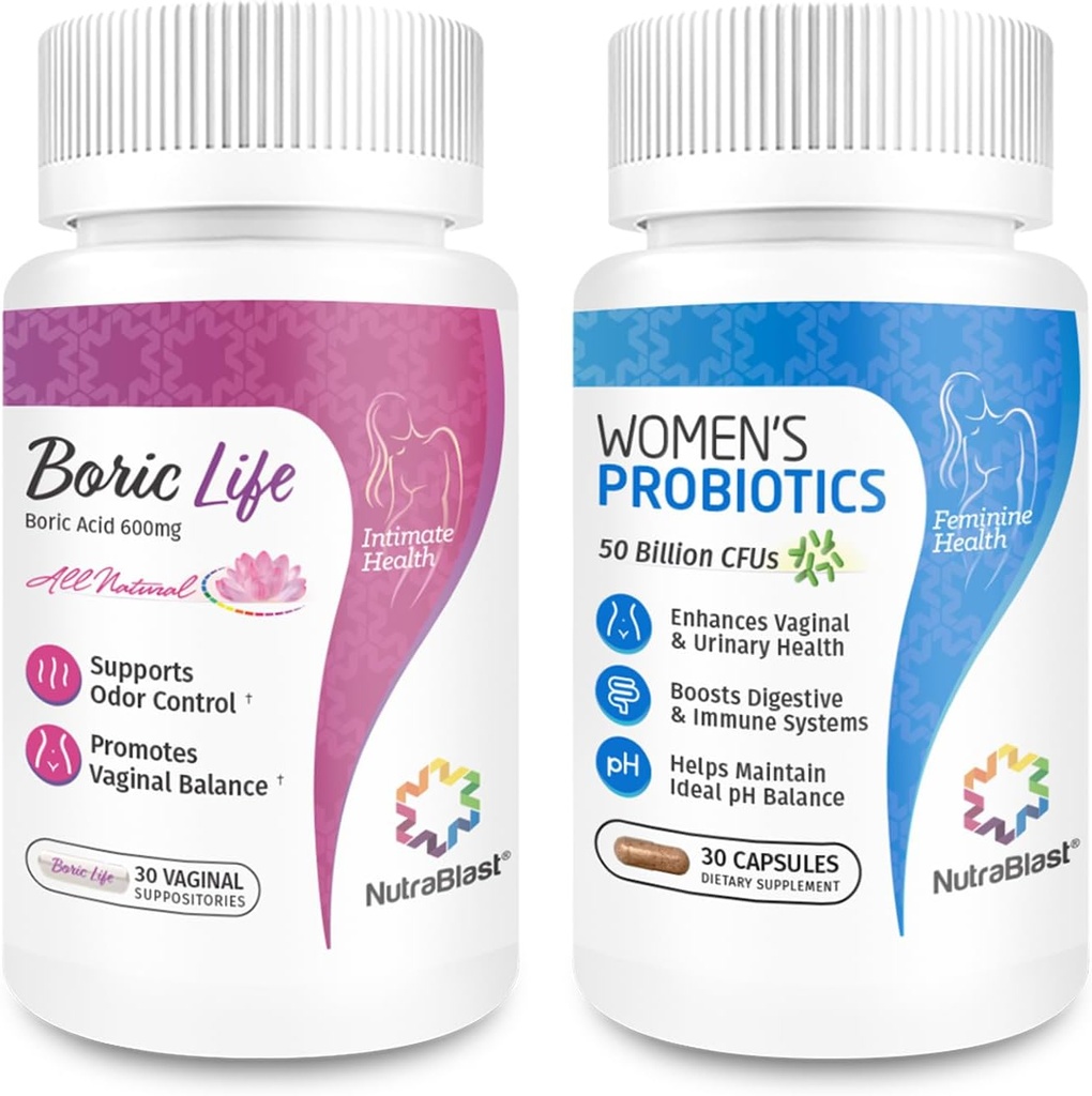 NutraBlast Boric Acid Κολπικά Υποθετικά Δέσμη με Κολπικά Προβιοτικά 
