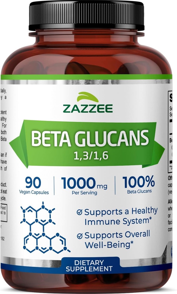 Zazzee Extra Strength 1,3/1,6 Beta Glucans, 1000 mg, 100% συμπυκνωμένο, 90 κάψουλες Vegan, υποστηρίζει ένα υγιές ανοσοποιητικό σύστημα, 100% χορτοφάγους, όλα-φυσικά και μη-ΓΤΟ