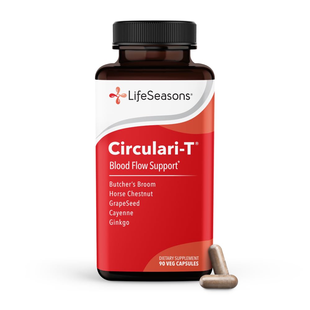 LifeSeasons Circulari-T - Blood Circulation Supplement - Υποστηρίζει Artery, Capillary & Vein Health - Broom, Ginkgo, Cayenne, Grape Seed & Horse Chestnut - 90 Κάψουλες