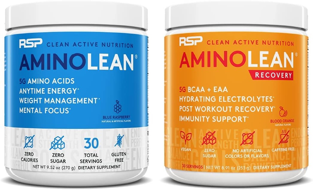 RSP NUTRITION AminoLean Pre Education Energy (Blue Raspberry 30 Services) με AminoLean Recovery Post Workout Boost (Blood Orange 30 Services)