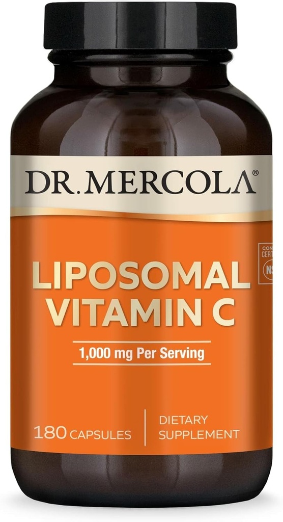 Dr. Mercola Liposomal Vitamin C - Brain, Heart, Eye & Immune Support - Provides 1,000 mg of Bioavailable Vitamin C - Non-GMO, Gluten-Free & Soy-Free - 180 Capsules (90 Servings)