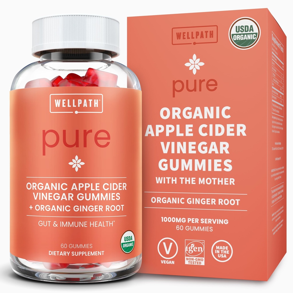 Λοιπόν... Path Organic Apple Cider Ξύδια με τη μητέρα - USDA Organic ACV Gummies - Ginger & Apple Cider Ξύδι με τη μητέρα για την υγεία των ούρων - Vegan, Non-GMO, 60 Ct