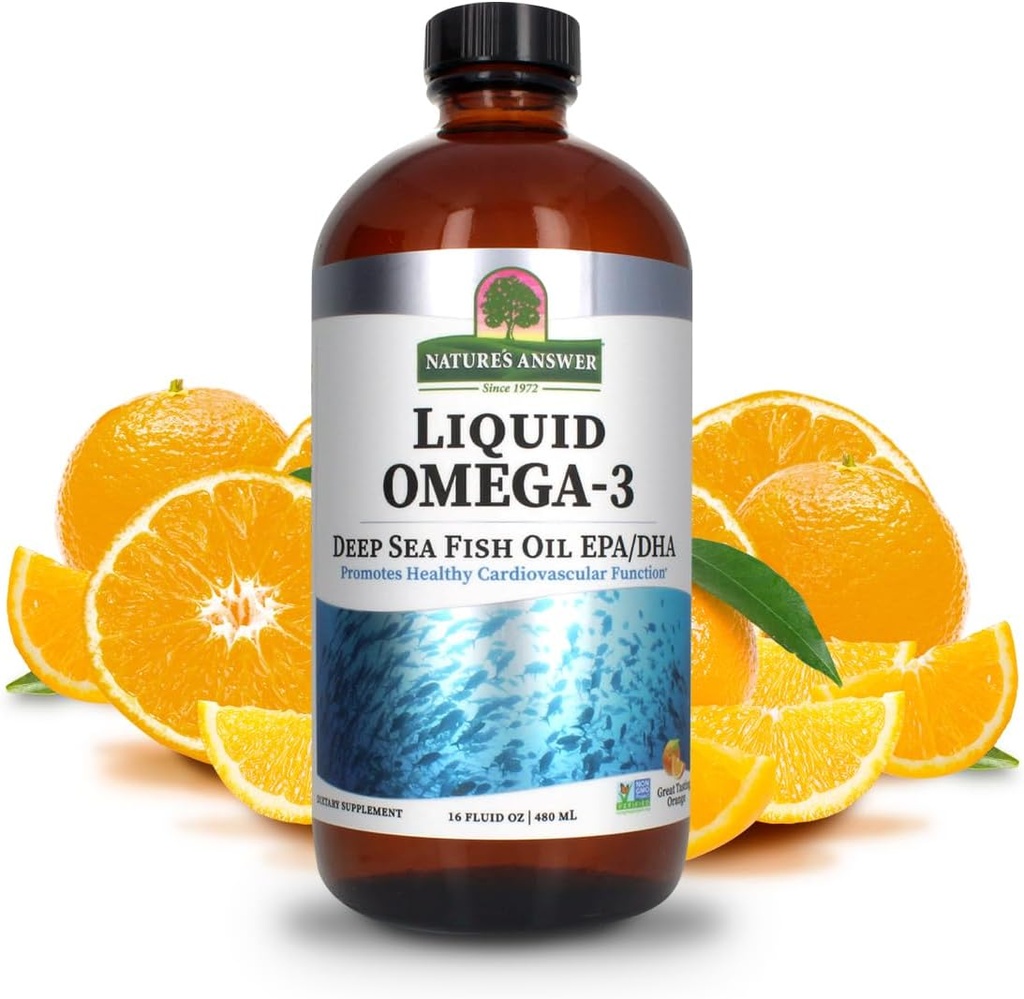 Nature's Answer Liquid Omega-3 | Deep Sea Fish Oil with EPA/DHA Dietary Supplement | Cardiovascular Support | No Preservatives & Gluten-Free 16oz (Pack of 1)