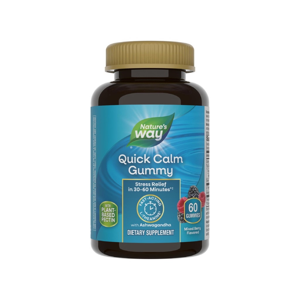 Τρόπος της φύσης Γρήγορη ηρεμία Gummies, L-Θεανίνη για χαλάρωση *, γρήγορη δράση, Άγχος ανακούφιση από L-Θεανίνη Μέσα σε 30-60 λεπτά*, με Ashwagandha, χορτοφάγους, μικτή γεύση μούρου, 60 Gummies