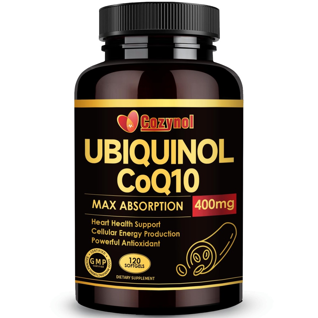 Ubiquinol CoQ10 400mg Softgels με βιταμίνη E & Omega-3, Max-Aborvice Coenzyme Q10, Ισχυρό Αντιοξειδωτικό, Υποστηρίζει την υγεία της καρδιάς και την ενέργεια-παραγωγή,120 κόμης, μη-GMO