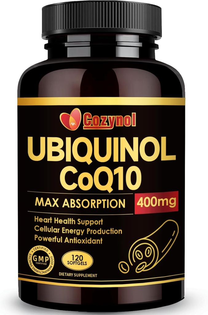 Ubiquinol CoQ10 400mg Softgels με βιταμίνη E & Omega-3, Max-Aborvice Coenzyme Q10, Ισχυρό Αντιοξειδωτικό, Υποστηρίζει την υγεία της καρδιάς και την ενέργεια-παραγωγή,120 κόμης, μη-GMO