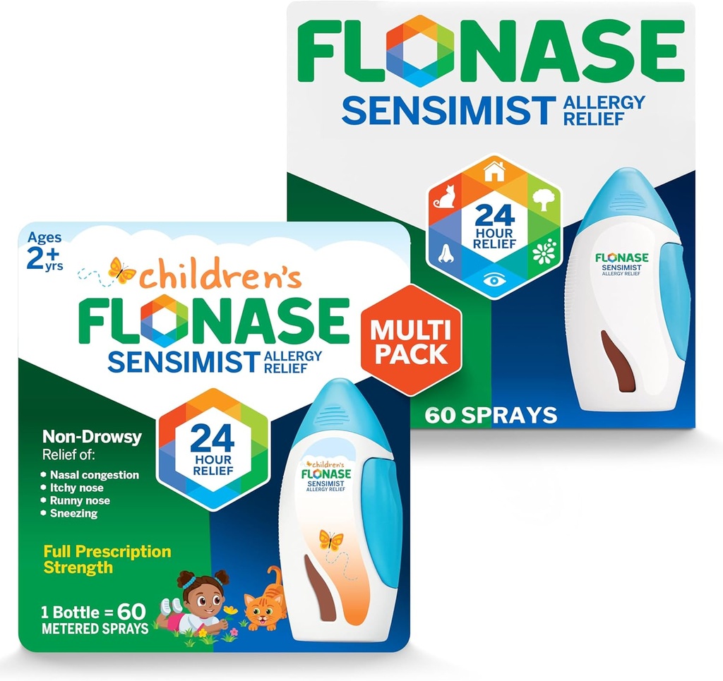Flonase Sensimist Allergy Relief Nasal Spray for Adults and Kids - 120 Sprays Total (2 Bottles of 60 Sprays Each)