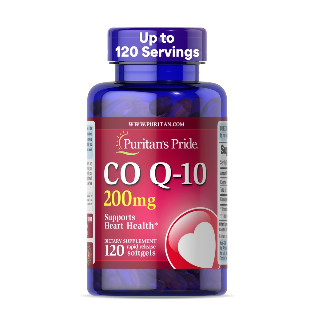 Puritan's Pride Coenzyme CoQ10 200mg, Συμπλήρωμα διατροφής για την υγεία της καρδιάς, την πίεση του αίματος, την υγεία των στοματικών ούλων, και την υγιή γήρανση Υποστήριξη, 120 υπηρεσίες, ταχεία απελευθέρωση Softgels