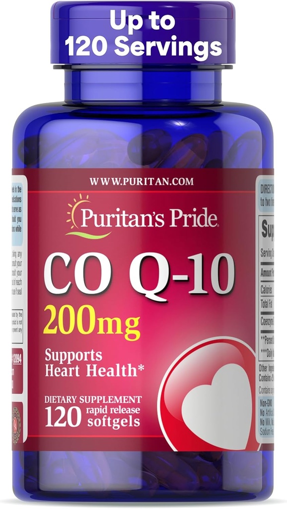 Puritan's Pride Coenzyme CoQ10 200mg, Συμπλήρωμα διατροφής για την υγεία της καρδιάς, την πίεση του αίματος, την υγεία των στοματικών ούλων, και την υγιή γήρανση Υποστήριξη, 120 υπηρεσίες, ταχεία απελευθέρωση Softgels