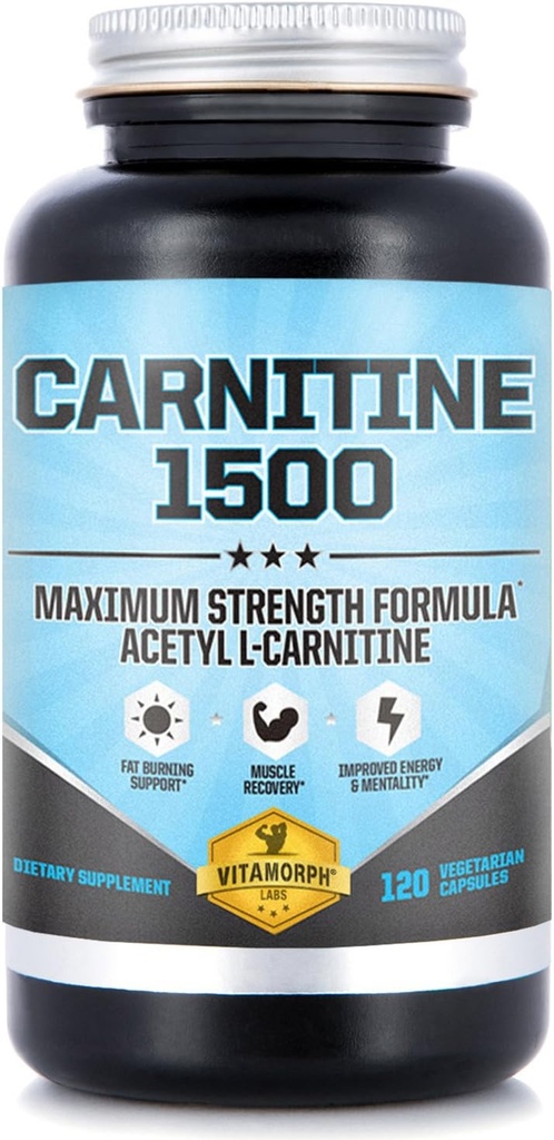 Καρνιτίνη 1500 - Acetyl L-Καρνιτίνη 1500mg Μέγιστο συμπλήρωμα αντοχής Καρνιτίνης - Υποστηρίζει την ενέργεια, τη μνήμη, την εστίαση και τη διαχείριση απώλειας βάρους - 120 κάψουλες χορτοφάγων