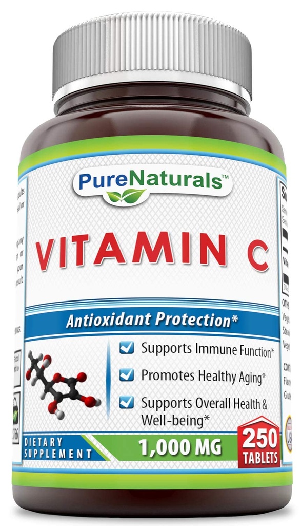 Pure Naturals Βιταμίνη C, 1000 mg 250 δισκία -Υποστηρίζει την Ανοσολογική λειτουργία * -Υποστηρίζει τη συνολική υγεία και την ευεξία* -Προωθεί την υγιή γήρανση*