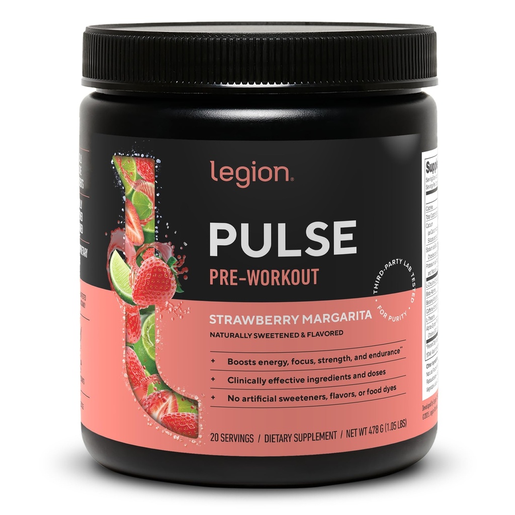 LEGION Pulse Pre workout - Όλα τα φυσικά Nitric Oxide Preworkout Ποτό για την ενίσχυση της ενέργειας, Createine Δωρεάν, φυσικά γλυκασμένη, Beta Alanine, Citrulline, Alpha GPC (Strawberry Margarita)