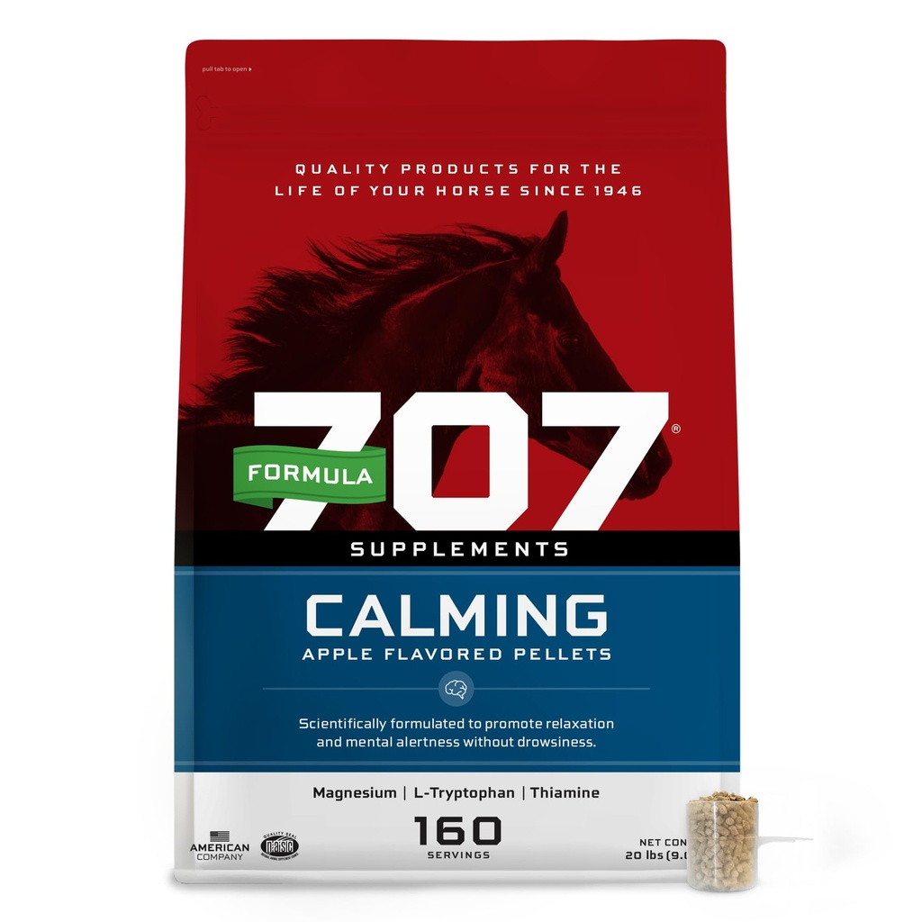 Formula 707 Calming Equine Supplement 20LB Bag – 160 Servings – Anxiety Relief and Enhanced Focus for Horses – L-Tryptophan, Thiamine & Magnesium