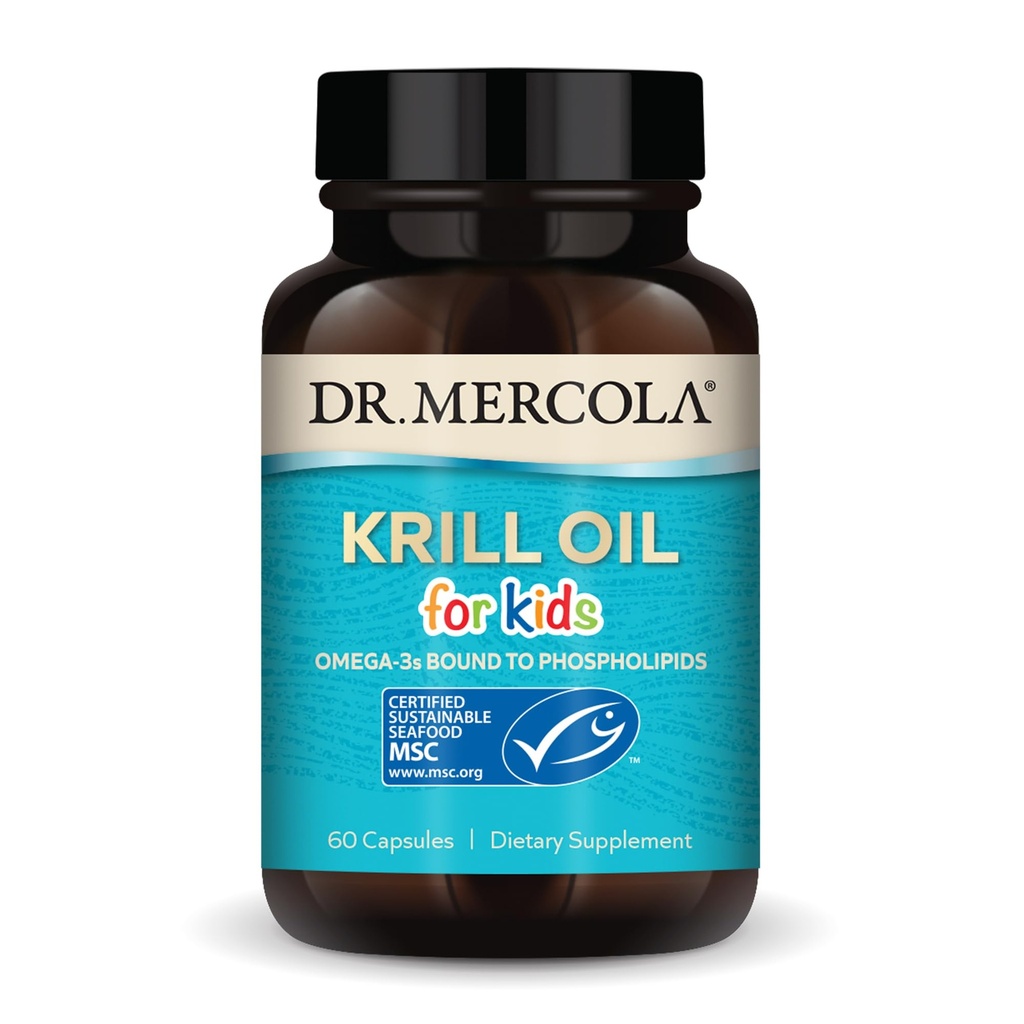 Dr. Mercola Krill Oil for Kids - 320 mg Krill Oil - MSC Certified - Υποστηρίζει την ανάπτυξη του εγκεφάλου και του σώματος - Phospholipid Form for Absorpation - Μη ΓΤΟ, Χωρίς γλουτένη & χωρίς σόγια - 60 κάψουλες