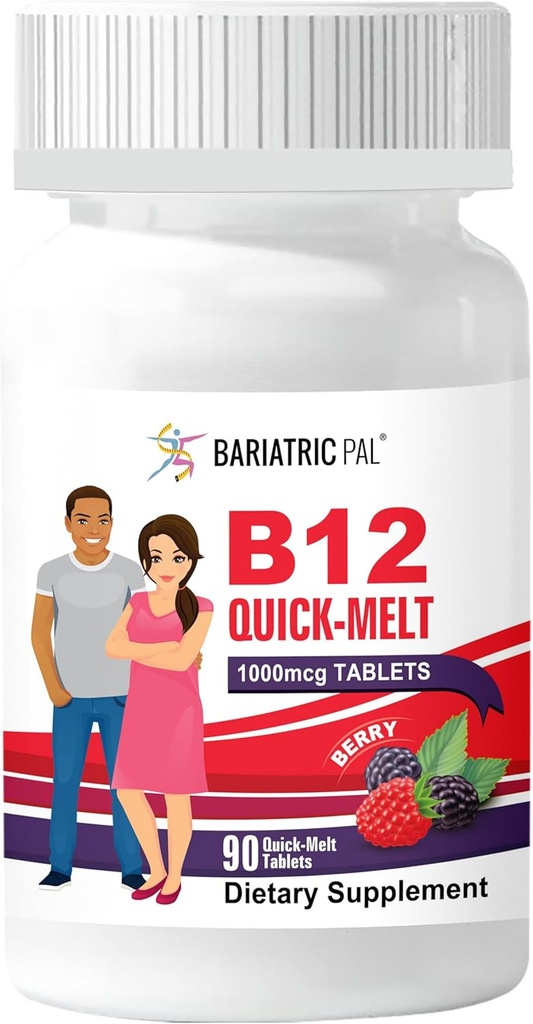 BariatricPal 1,000mcg B12 Ζάχαρη-ελεύθερο Γρήγορη τήξη (90 κόμης) - μούρο