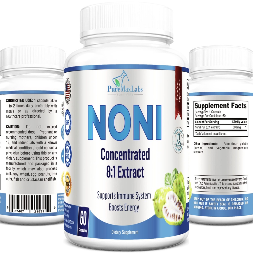 YUMMYVITE Noni Capsules - Noni Fruit Extract, (Morinda Citrifolia), Immune Support - 60 Capsules