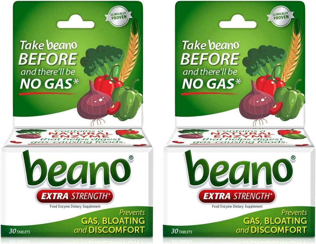 Beano Extra Strength, Πρόληψη Αερίου & Συμπλήρωμα Ενζύμου Digestive, 30 Count (Pack of 2)