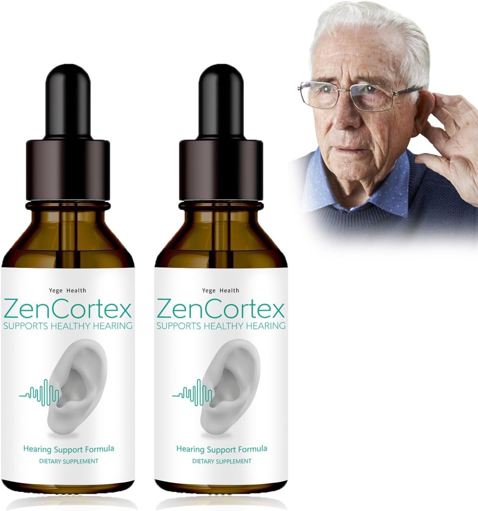 Εμβοές Ανακούφιση για τα αυτιά που χτυπούν, Zencortex Cortex σταγόνες αυτιού, Zencortex για εμβοές, Βοηθά με Eardrum υγεία, προωθεί την ακουστική καθαρότητα, μπουκάλι για 30 ημέρες (2 πακέτο)