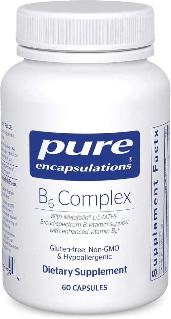 Pure Encapsulations B6 Complex - Supports Nervous System & Brain Health* - Includes B Vitamins - Contains Enriched Vitamin B6 - Non-GMO & Gluten Free - 60 Capsules
