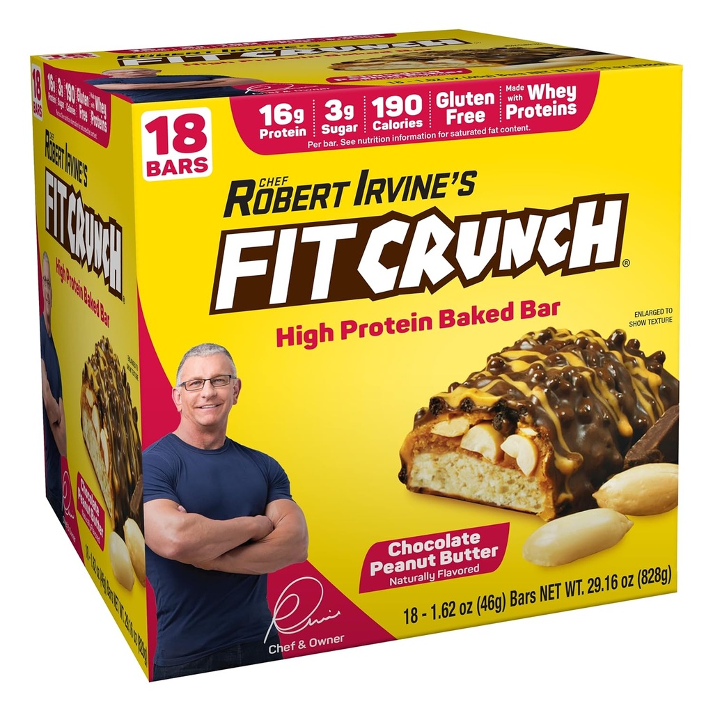 FITCRUNCH Snack Size Protein Bars, 6-Layer Baked Bar, 3g Sugar & Soft Cake Core (18 Bars, Φυστικοβούτυρο)