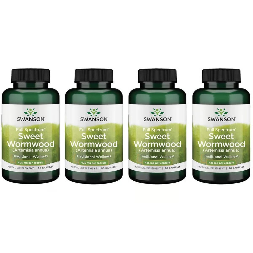 Swanson Sweet Wormwood - Μπορεί να προωθήσει GI Gut Health, Microbial Balance & Digestive Health Support - Βότανο συμπλήρωμα με Artemisinin - (90 κάψουλες, 425mg έκαστο) 4 Συσκευασία