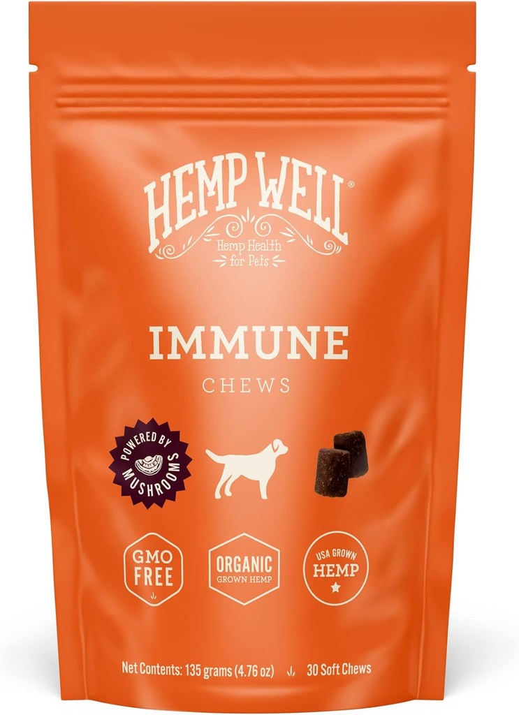 Hemp Well Immune - Allergy Support Dog Soft Chews - Long Lasting Relief for Seasonal Dog Allergies and Itching - Supports Healthy Skin and Immune System - Gut Health - Organic (30)