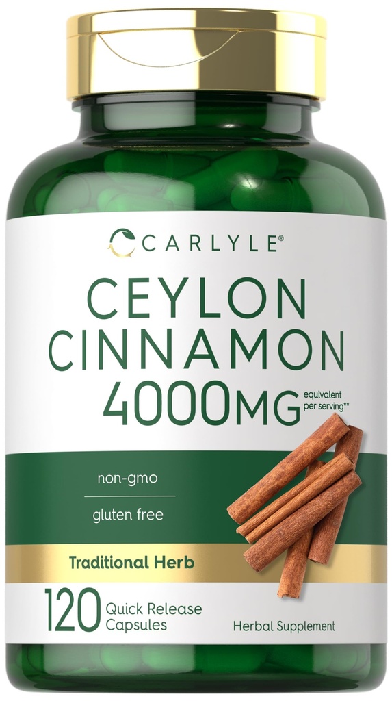 Carlyle Ceylon Cinnamon Capsules | 120 Count | Non-GMO & Gluten Free Supplement