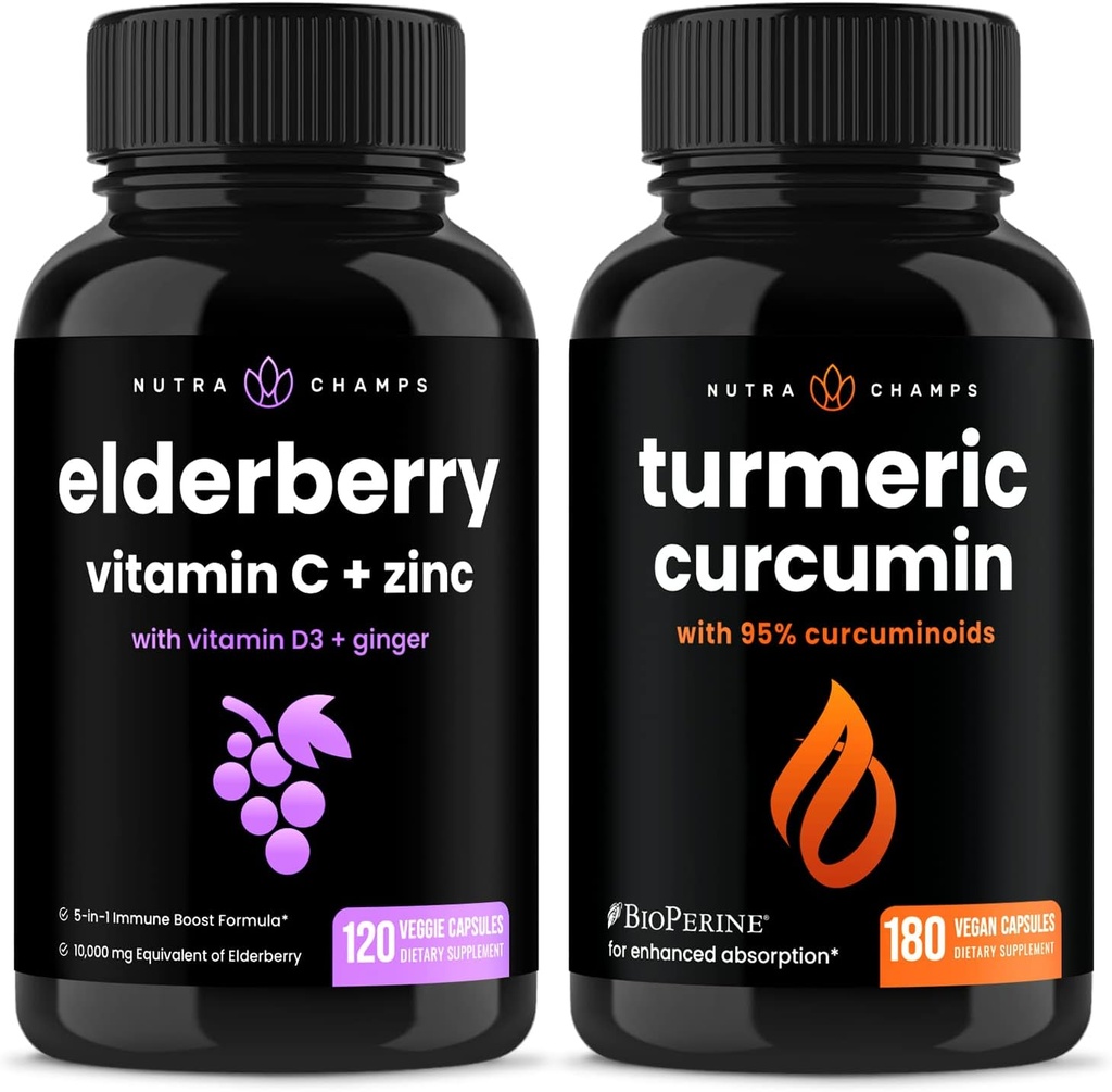 NutraChamps Elderberry and Turmeric Curcumin Capsules Bundle