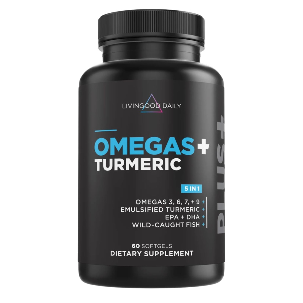 Livingood Daily Omega 3 6 9 Plus Turmeric Curcumin Supplement, 60 Softgels - Fish Oil Omega 3 Supplements (EPA & DHA) για άνδρες και γυναίκες - εγκέφαλο, αρθρώσεις, καρδιά υγεία, και μεταβολισμός - Made in USA