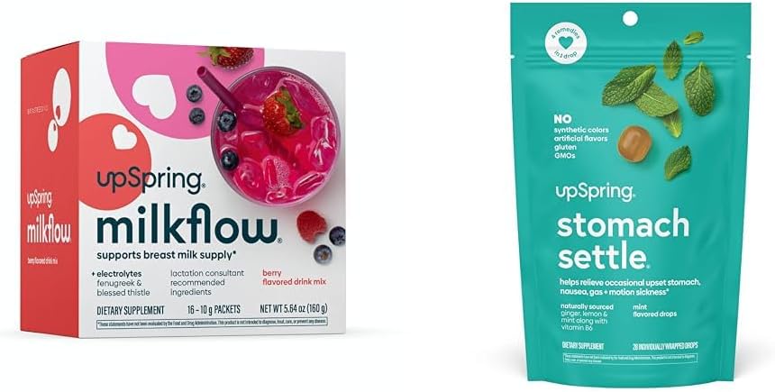 UpSpring Milkflow Electrolyte Θηλασμός συμπλήρωμα Ποτό Μίγμα με Fenugreek Στομάχι Εγκατάστατες σταγόνες για Περιστασιακή Ναυτία Ανακούφιση / Upset Στομάχι με Ginger, λεμόνι, Spearmint, και B6.
