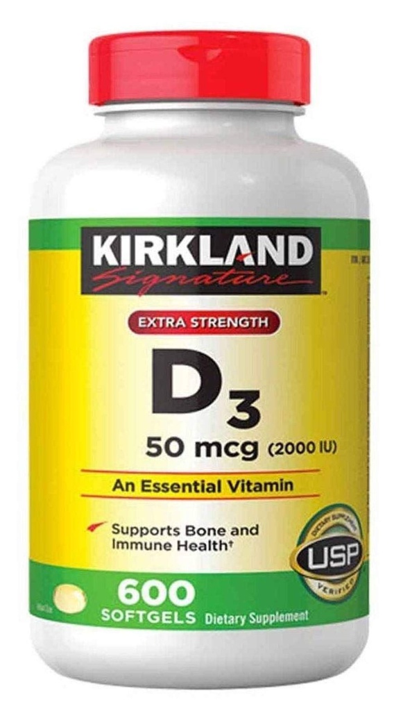 Κιρκλαντ Υπογραφή επιπλέον δύναμη D3 50 mcg, 600 Softgels