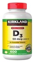 Κιρκλαντ Υπογραφή επιπλέον δύναμη D3 50 mcg, 600 Softgels