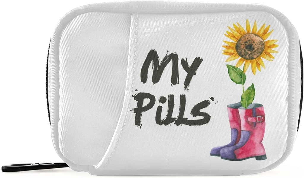 My Sunflower Pill Box 7 Day Pill Case Travel Pill Organizer Bag with Zipper Portable Weekly Case Compact Size for Vitamin Supplement Holder