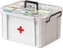 Medicine Storage Box, Pill Bottle Organizer, Double Compartment, Transparent, Large Capacity, White
