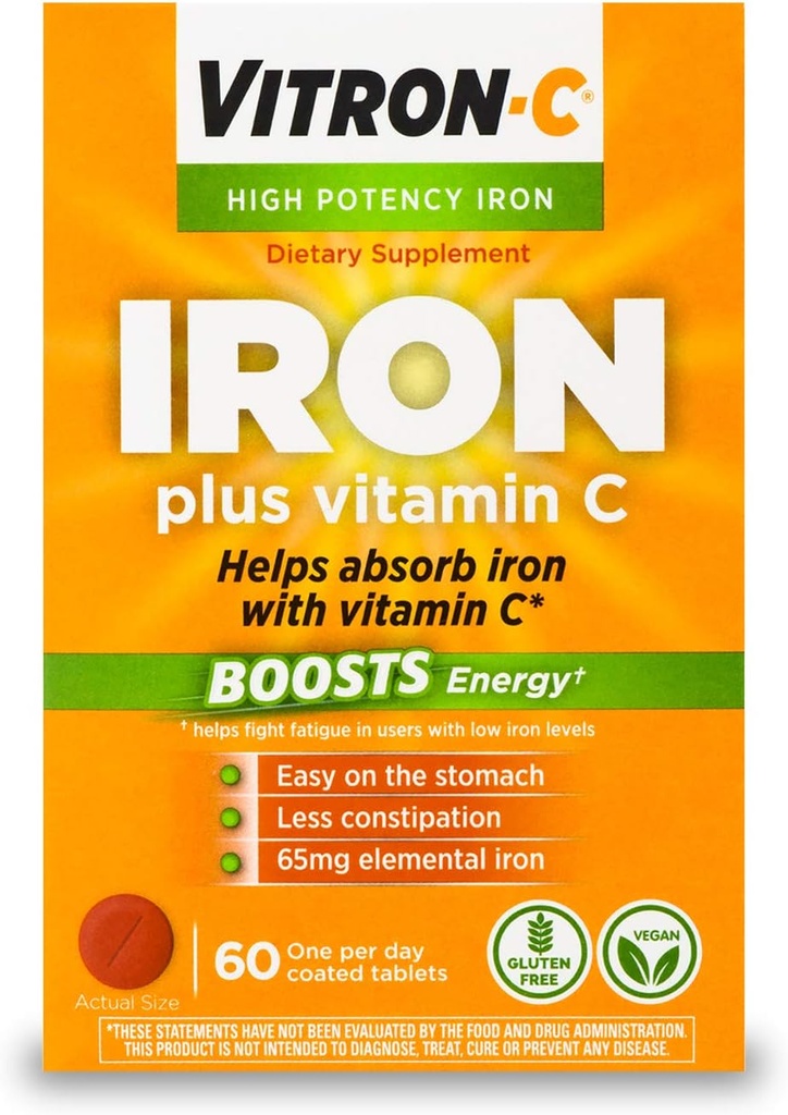 Vitron-C High Potency Iron Supplement with 125 mg Vitamin C, 60 Count