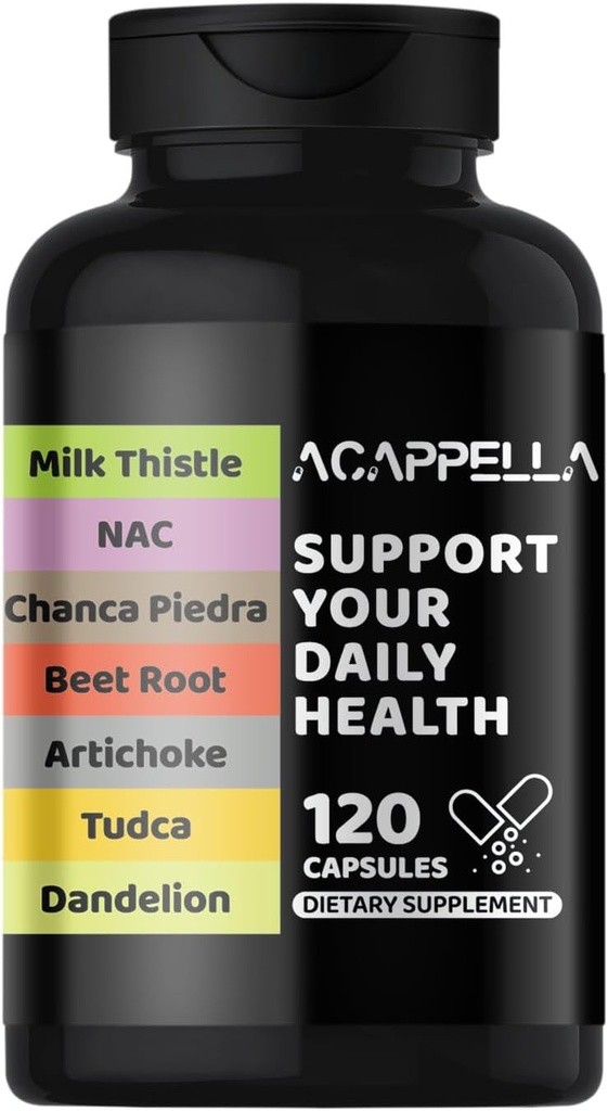 ACAPPELLA Milk Thistle, NAC, Chanca Piedra, Beetroot, Artichoke, TUDCA, κάψουλα δαντελίων, συμπλήρωμα καθαρισμού ήπατος με Turmeric, Ginger, Panax Ginseng, Berberine (1)