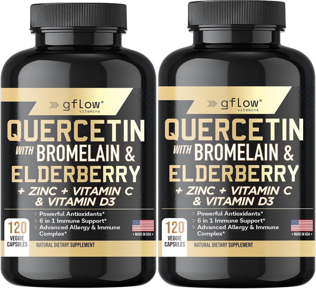 Quercetin με Bromelain ψευδάργυρο βιταμίνη C βιταμίνη D Elderberry - 120 κάψουλες λαχανικών, μη ΓΤΟ, χωρίς γλουτένη συμπλήρωμα υποστήριξης ανοσοποιητικών 