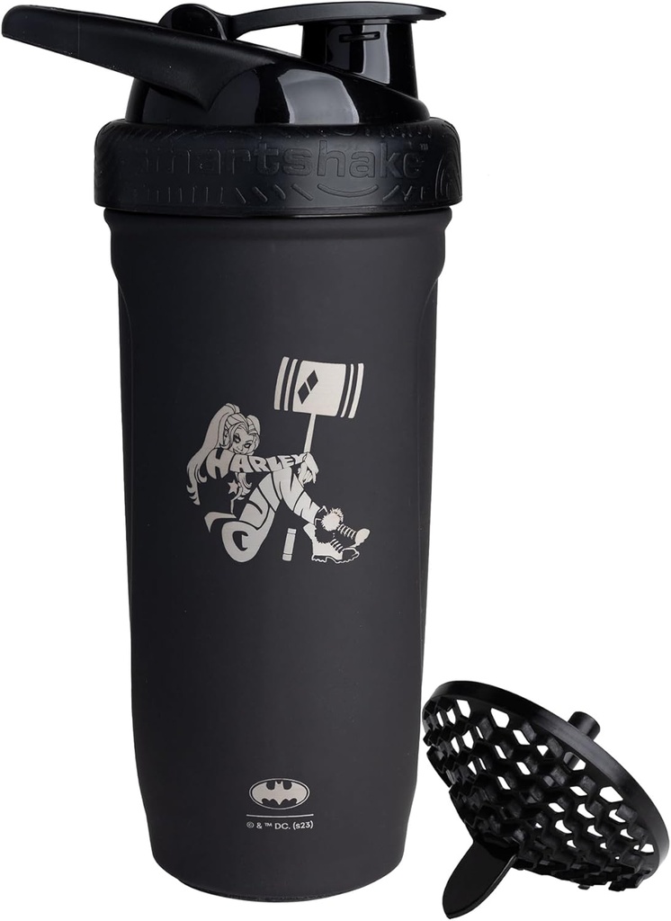Smartshake DC COMICS Reforce Stainless Steel Protein Shaker Bottle 900 ml | 30 oz - Leakproof Screw-on Lid - BPA Free – Unisex - Non Insulated - Harley Quinn Logo