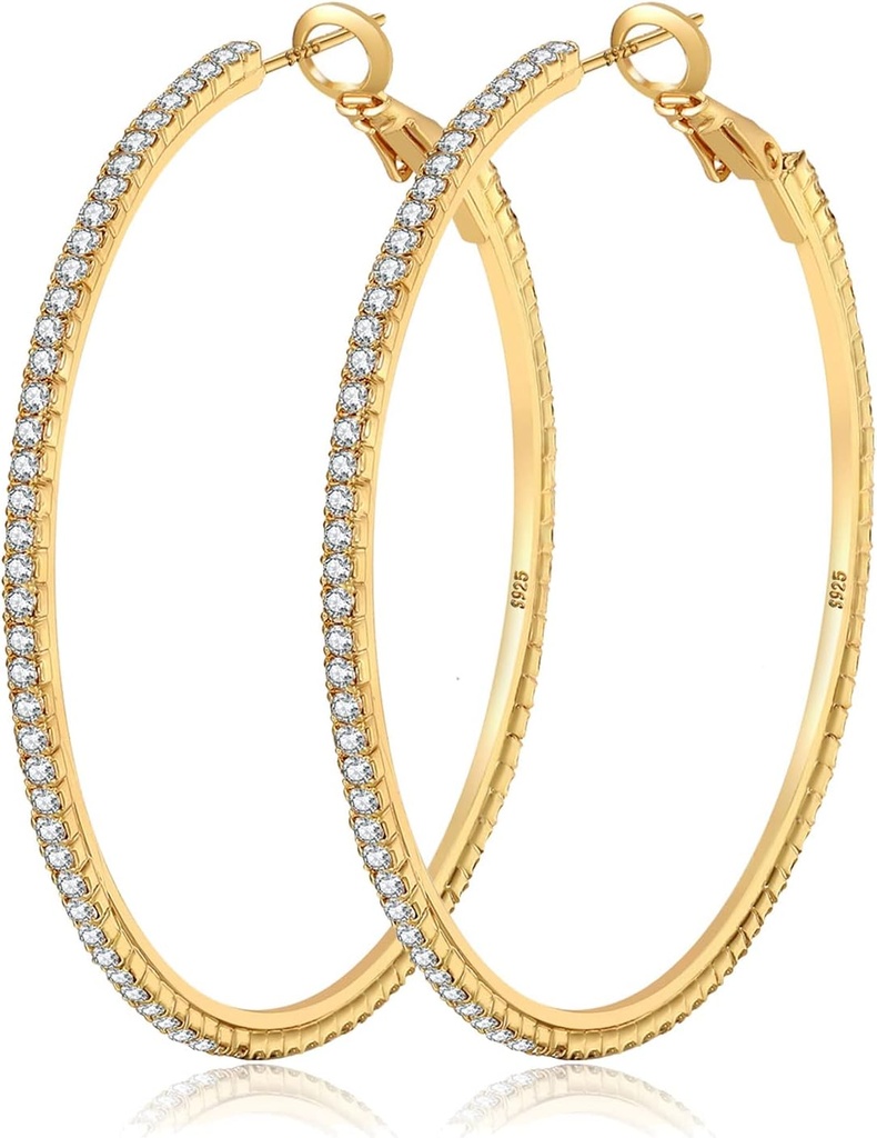 MOROTOLE 14K Gold Rhinestone Σκουλαρίκια - Μόδα Thin Big Hoops, Hypoallergenic, 20/30/40/50/60/70mm