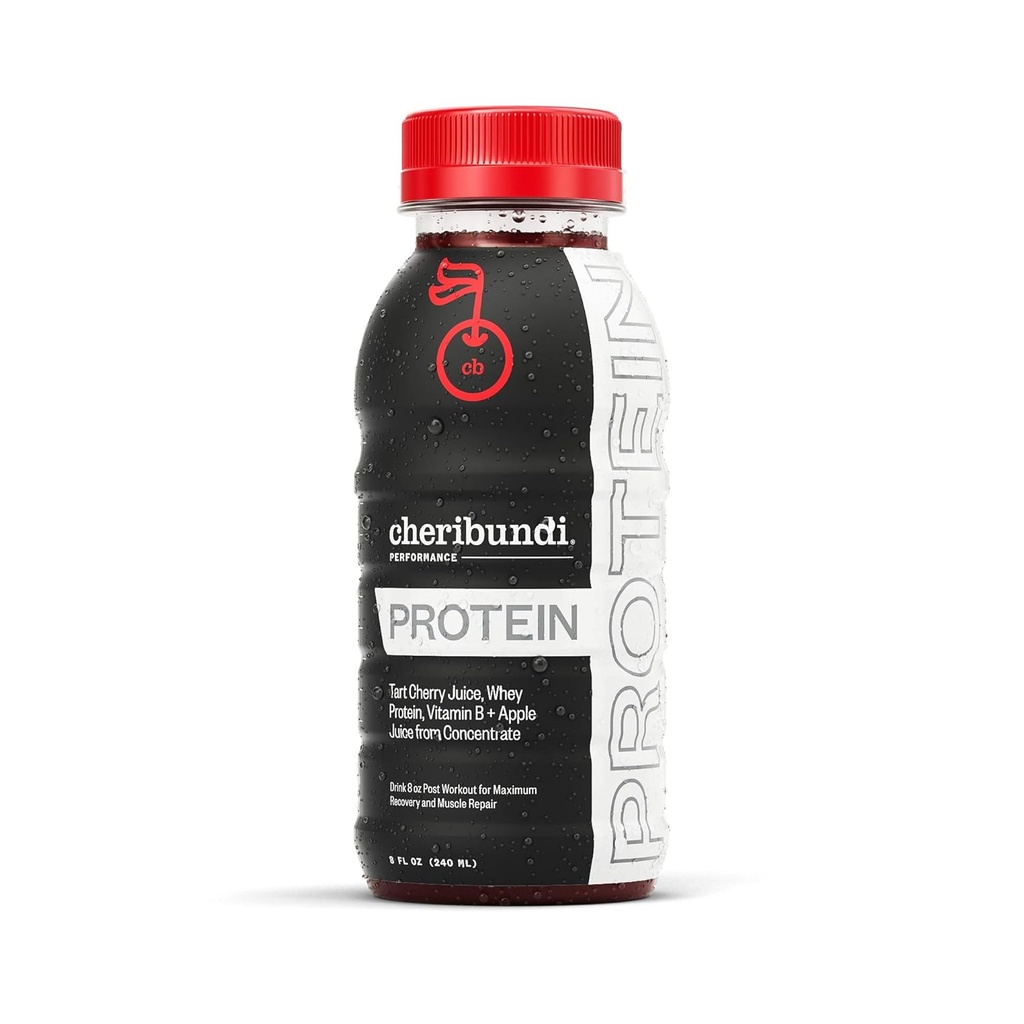Cheribundi Tart Cherry PROTEIN - Tart Juice 45 Κεράσια με Β Βιταμίνη Σύμπλεγμα και 8g πρωτεΐνη ορού γάλακτος. 8 Fl Oz, (Pack of 12)