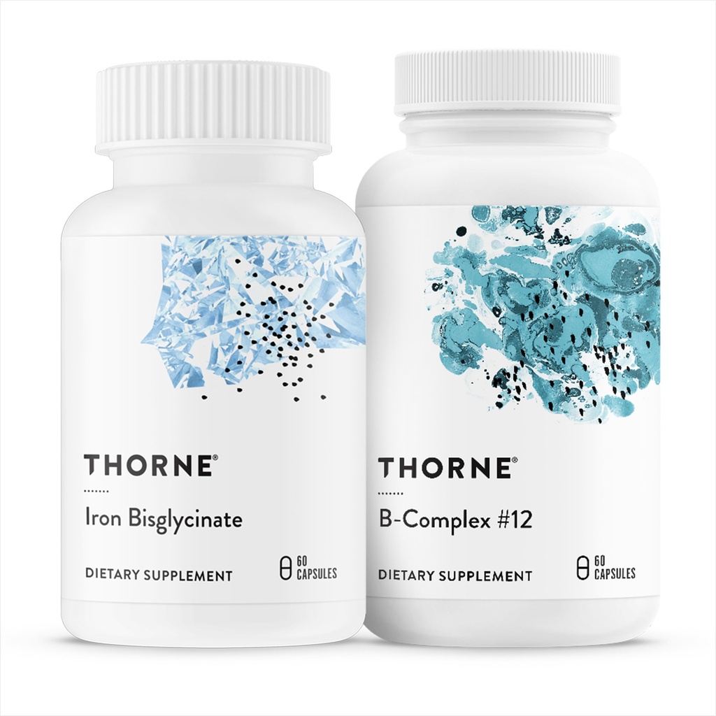 THORNE - Nutrient Essentials Duo - Σιδήρου Bisglycinate & B-Complex #12 για την ενεργειακή υποστήριξη και κτίριο αίματος - 60 εξυπηρετήσεις