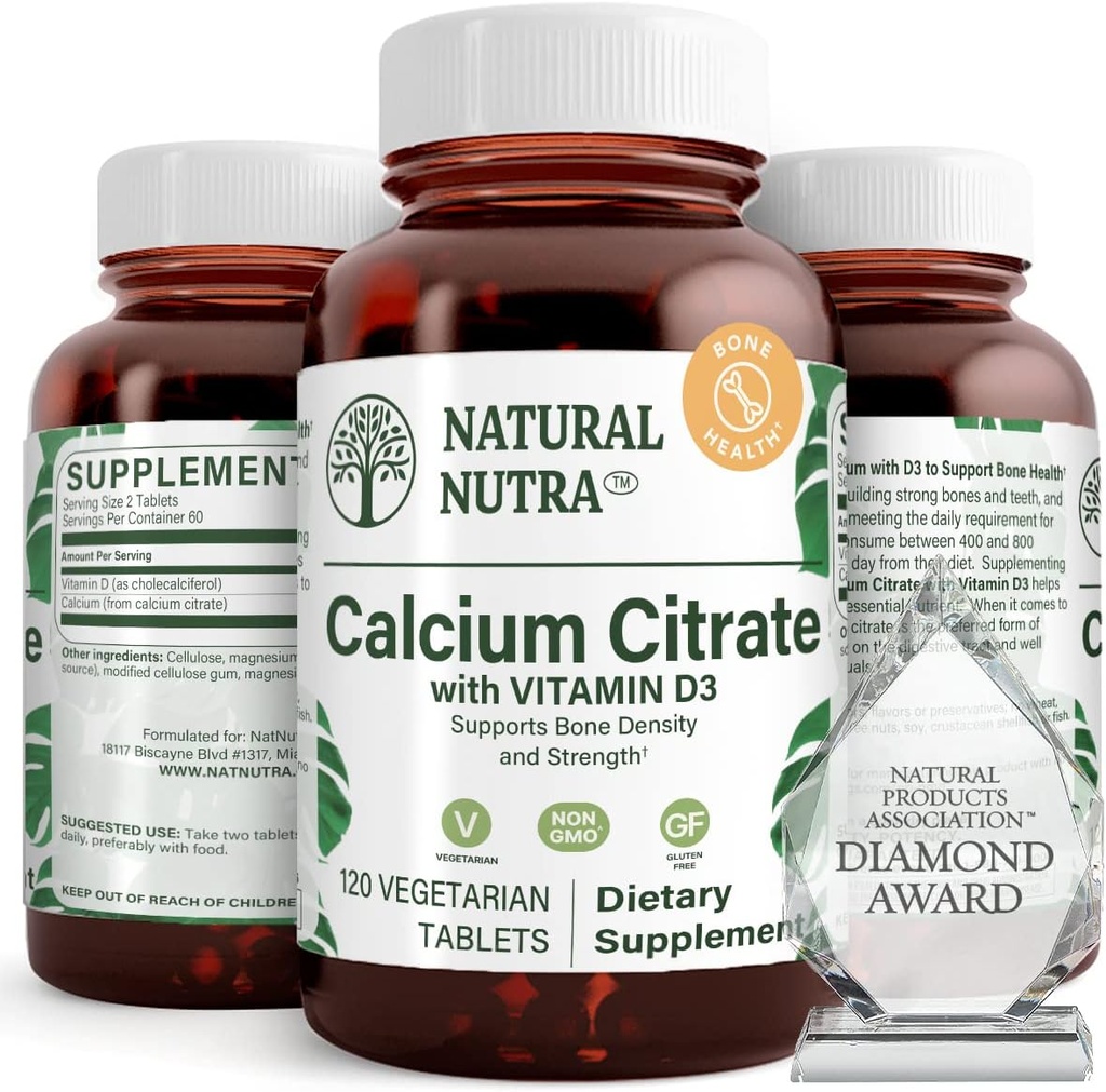 Φυσικό ασβέστιο Nutra Citrate με βιταμίνη D3, συμπλήρωμα για τη δύναμη των οστών, προωθεί τις μυϊκές κινήσεις & Done Υγεία, ενίσχυση της υγείας της καρδιάς, ενίσχυση της πυκνότητας των οστών, Ιδανικό για ενεργούς ηλικιωμένους, 120 δισκία